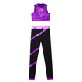 thumbnail image 3 of Hansber Kids Girls Metallic Mock Neck Crop Top with Leggings Dance Outfits Sports Gymnastic Workout Purple 8, 3 of 5