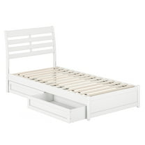 Emelie Twin XL Wood Platform Bed with Panel Footboard & Storage Drawers in White