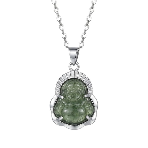 Novellea-Green S Laughing Buddha Pendant Necklace for Women & Men, Stainless Steel Chain, Spiritual Lucky Charm Jewelry, Everyday Fashion Gift