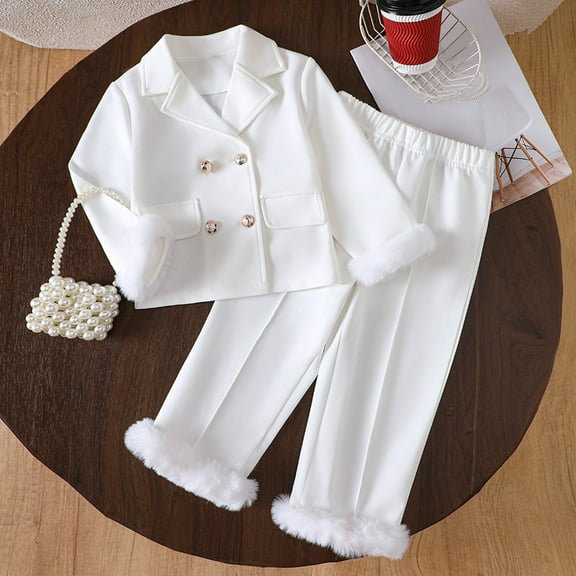 SONGGE Girls Solid Color Lapel Coat And Long Pants Outfit Sets Toddlers Kids Autumn Winter Fashion For Young Girls Back To School Holiday Clothes Sets