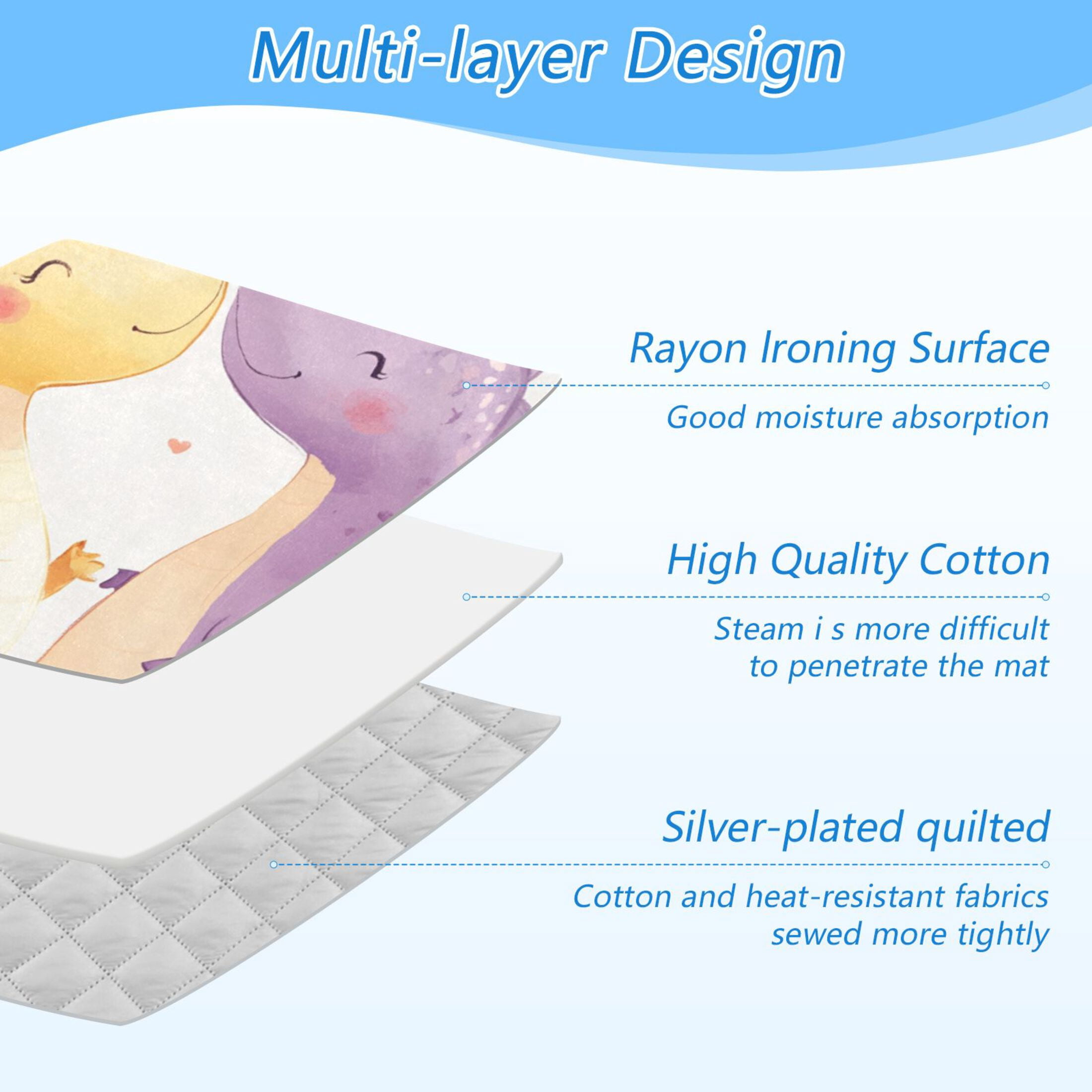 Cute Dinosaur Couple Valentine Hearts Ironing Mat Blanket Portable Travel Ironing Pad Heat Resistant Pad 47.2" x 27.6”