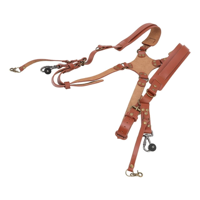 Leather Camera Strap, Dual Shoulder Leather Harness Comfortable Stylish Padded Support for Shooting