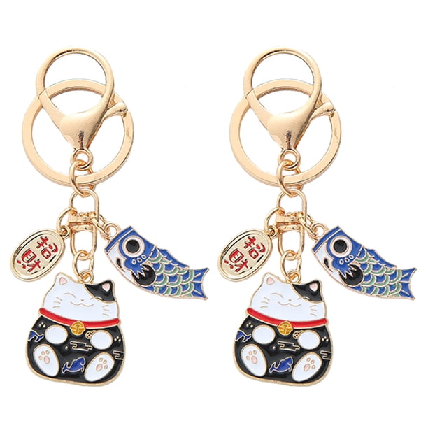 KAKOWELY 2 llaveros de gato de la suerte de estilo japonés, llavero de aleación de zinc, decoración.