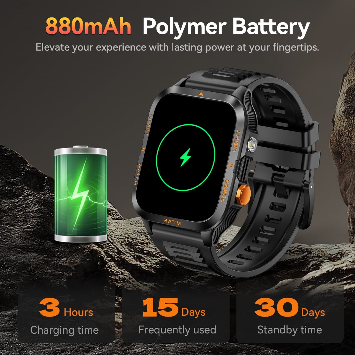 QTLLBT KT89 Series Alarm Smart Watch No Plan-Unlocked Device 1.96in Black Aluminum Case with Black Sports Band