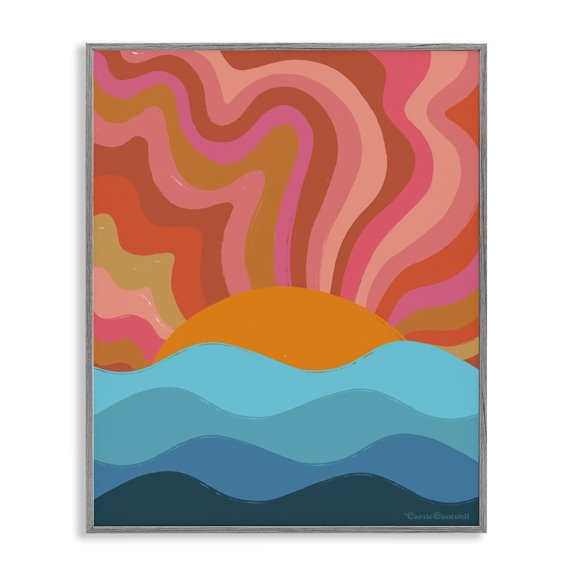 Stupell Industries Liquid Sunshine Funky Landscape Landscape Painting Gray Framed Art Print Wall Art, 16 x 20