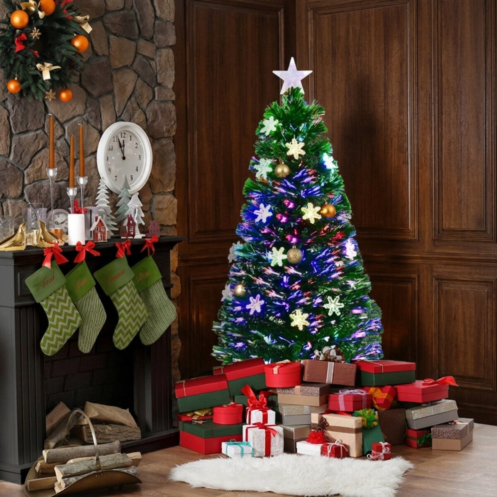 RUIE, 4 ft, Pre-Lit Artificial Christmas Tree, Small Pre-Lit Tree, 170 Branch Tips, Green, Hinged Branches for Christmas Party Living Room Decor