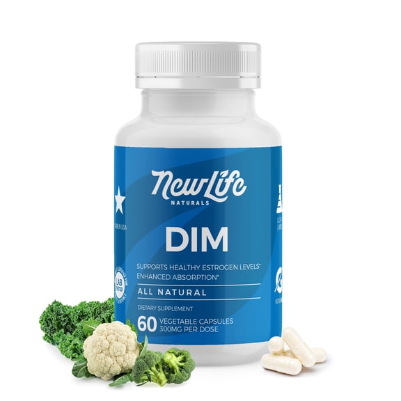 NewLife Naturals Diindolylmethane DIM Supplement: 300mg DIM Estrogen Metabolism Supplement - Hormone Balance for Women and Men - 60 Capsules