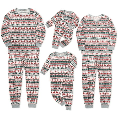 

Viworld Family Christmas Pajamas Casual Set with Elk Tree Painting Night Clothes Long Sleeve Long Pants Sleepwear Nightwear Outfits