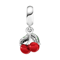 thumbnail image 2 of 925 Sterling Silver Red Cherry with Green Leaves Dangle Charm for Bracelet Charms Bangle Pendant Jewelry, 2 of 4