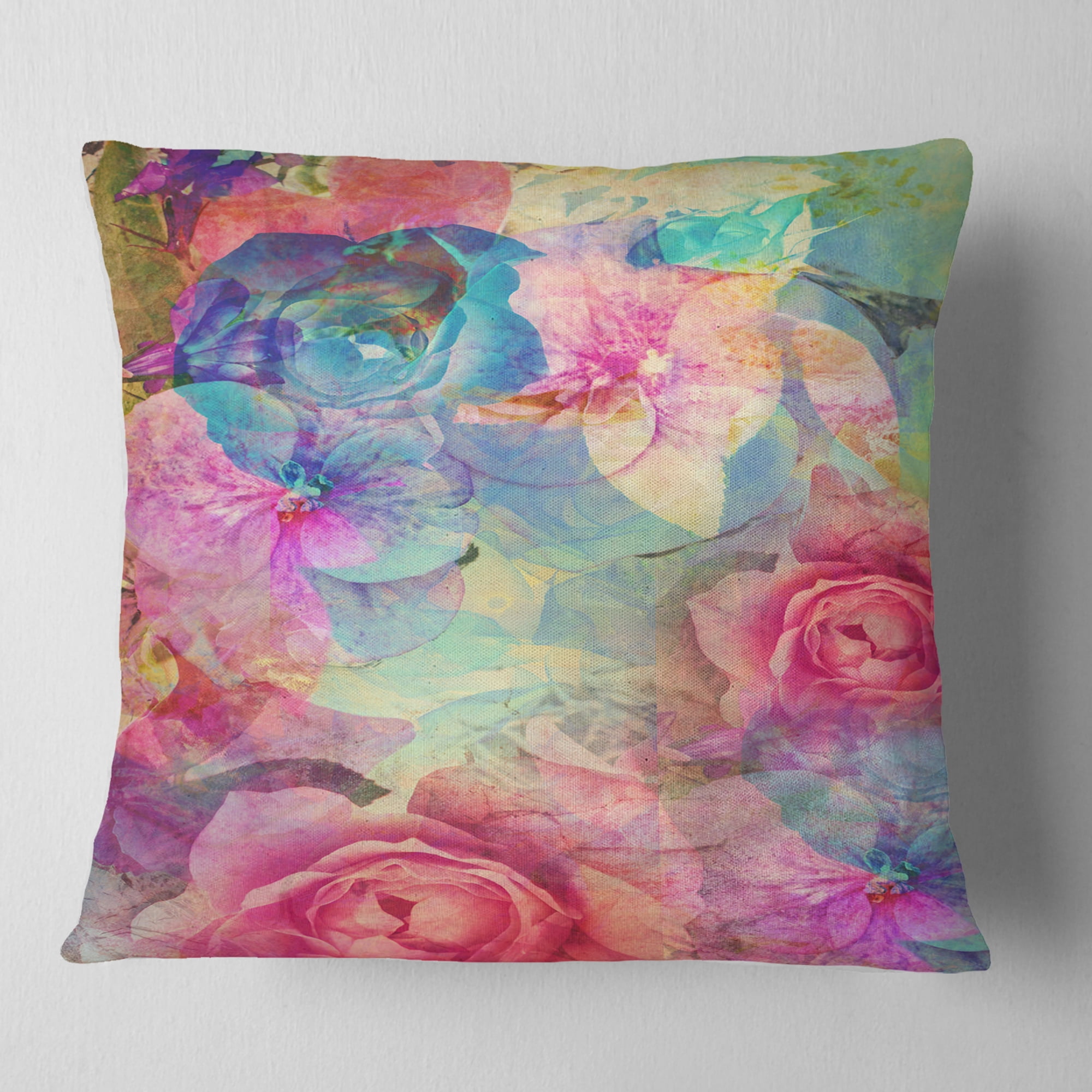 Designart Vintage Romantic Floral Art - Floral Throw Pillow - 18x18