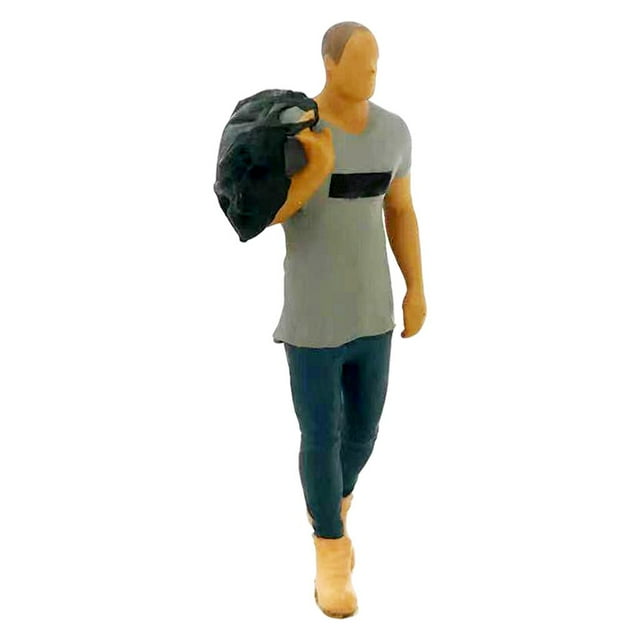 Mini 1:64 Diorama de personaje pintado Figura deportiva Muñeca Carretera Edificio Escenario equipaje hombre gris