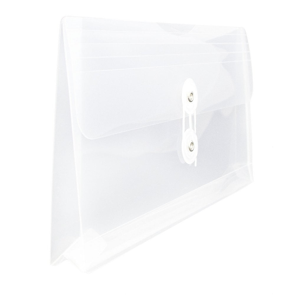 JAM Paper Plastic Envelopes with Button & String Tie Closure, #10 Business Booklet, 5 1/4 x 10, Clear, 3/pack