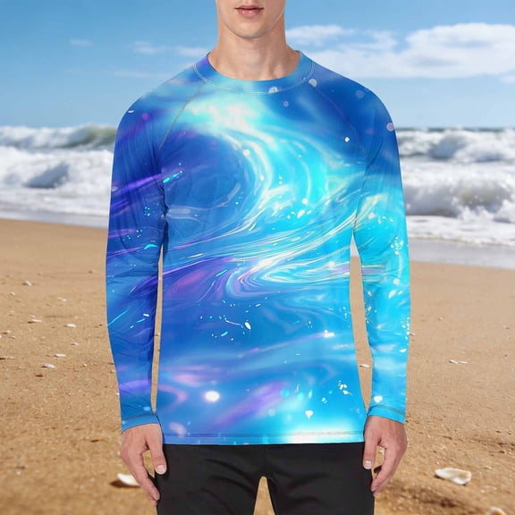 Yaoyar Men's Quick Dry Rash Guard Shirts UPF 50 UV Block Ice Silk Printed Long Sleeve Crewneck Raglan Fashion 2026 Tops