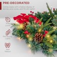 thumbnail image 3 of 24" Pre-Lit Christmas Wreath Decorations with 70 Lights and PVC Branches, Artificial Christmas Wreaths for Front Door, Battery-Operated, with Pine Cones and Ribbons, Green and Red, 3 of 9