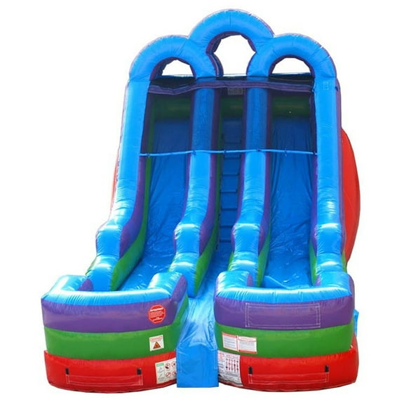 TentandTable Commercial Inflatable Water Slide, Rainbow Dual Lane with Blower, 15 ft