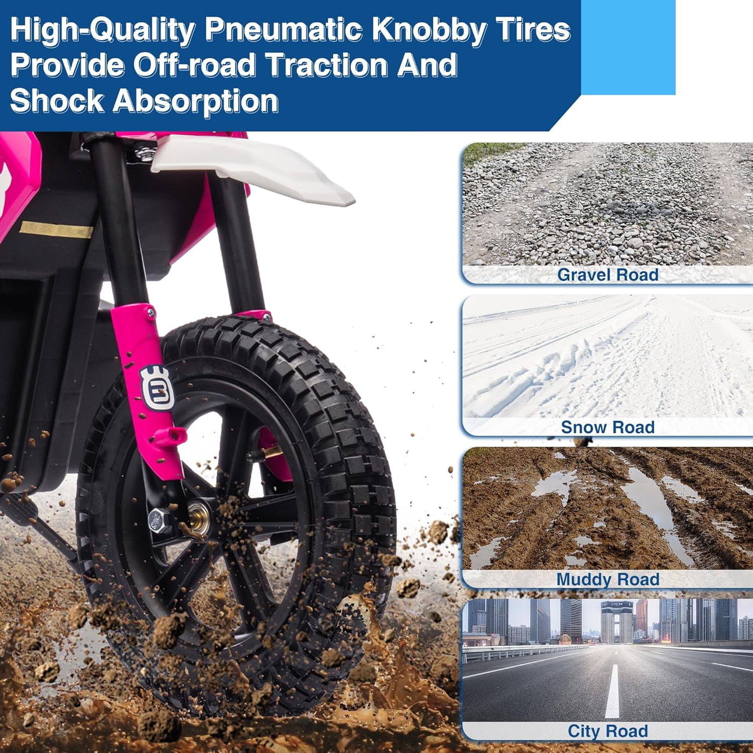 Ambifirner 24V  Ride On Electric Off-Road Motorcycle,200W Motor 9.32MPH Speed Dirt Bike Motocross, Soft Seat