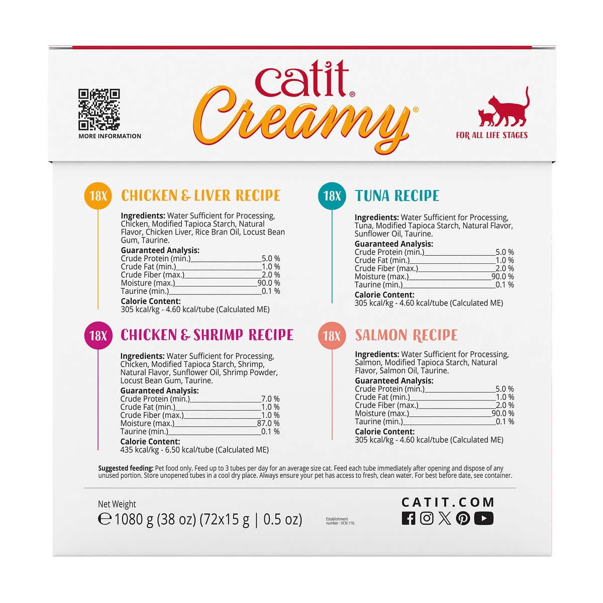 Catit Creamy Lickable Cat Treats Mega Mix, 72 Count