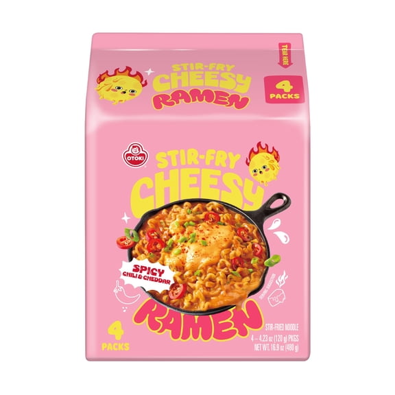 Otoki Stir-Fry Cheesy Ramen Spicy Chili Cheddar 4.23 oz, 4 Pack