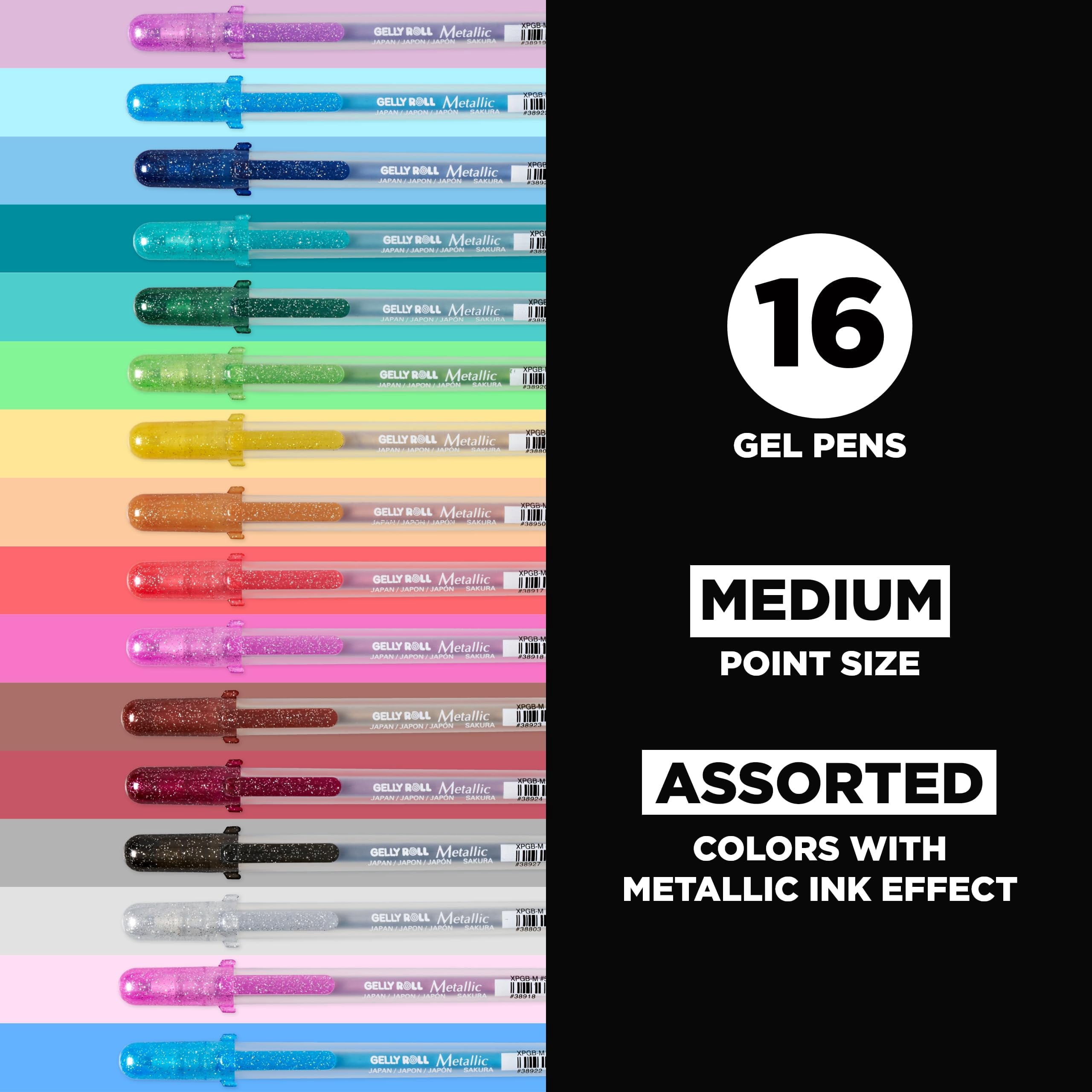 Sakura Gelly Roll Metallic Gel Pen Collection, 16 Pens Assorted Opaque Colors