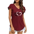 thumbnail image 1 of Moda mujer Casual volantes manga corta Irregular cuello en V impreso Tops blusa camisetas Pompotops hkajfhjk470454, 1 of 5