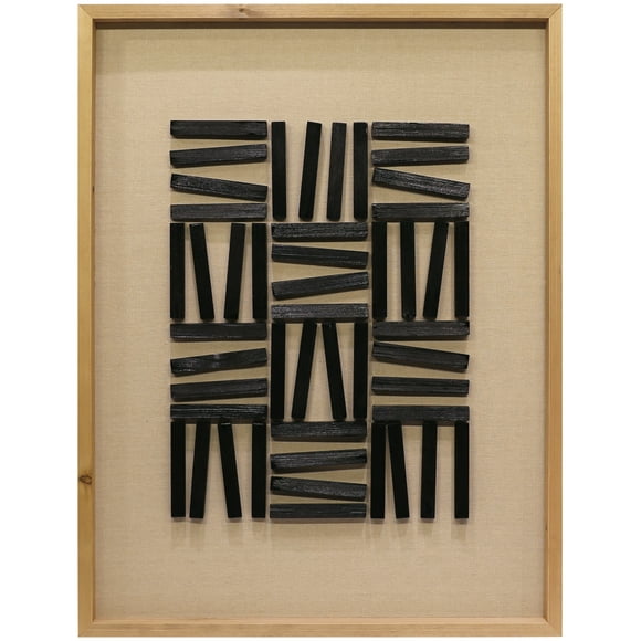 Art Mural Original 24x32 avec Rayures en Bois Noir dans Boîte à Ombre Rectangulaire