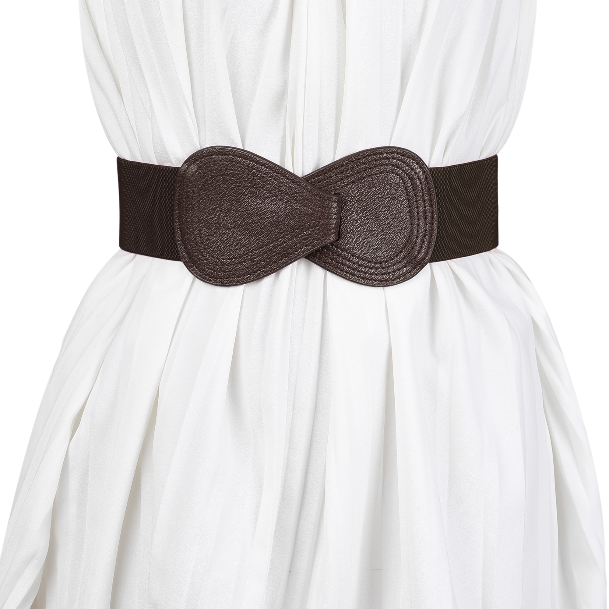 DARING DIVA Women's Plus Buckle Faux Leather Waist Belt 2 Pcs 33.5"x2.36" Brown