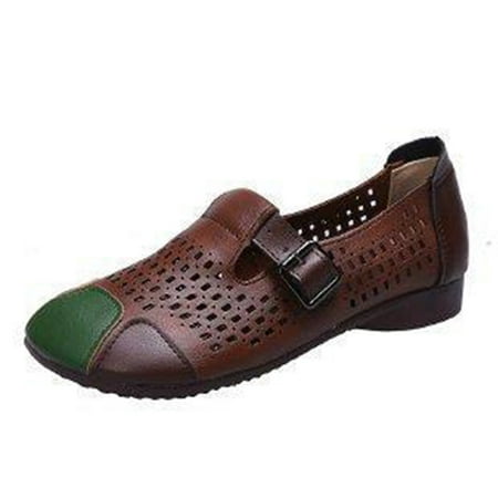 HSMQHJWE Womens Formal Shoes Wedge Heel Slippers Women Women S Fashion Soft Leather Beef Tendon Soft Bottom Flat Heel Single Shoes Round Toe Four Seasons Lazy Shoes Taupe Shoes Womens