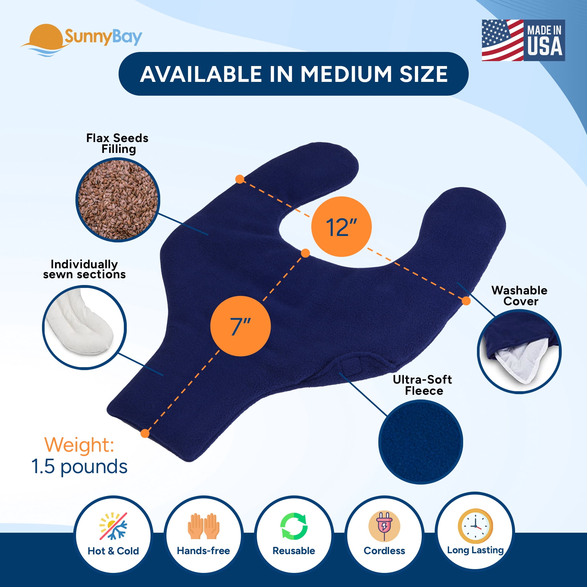 Sunny Bay Microwavable Light Weight Shoulder and Upper Back Heat Wrap, Reusable Heating Pap, Best Body for Pain Relief (Medium, Navy Blue)