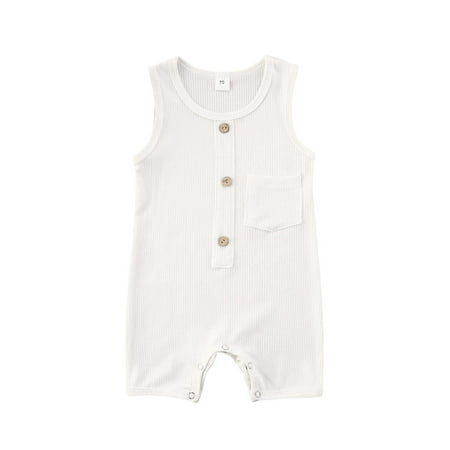 

wsevypo Newborn Baby Boy Girl Solid Button Romper Bodysuit Jumpsuit Clothes