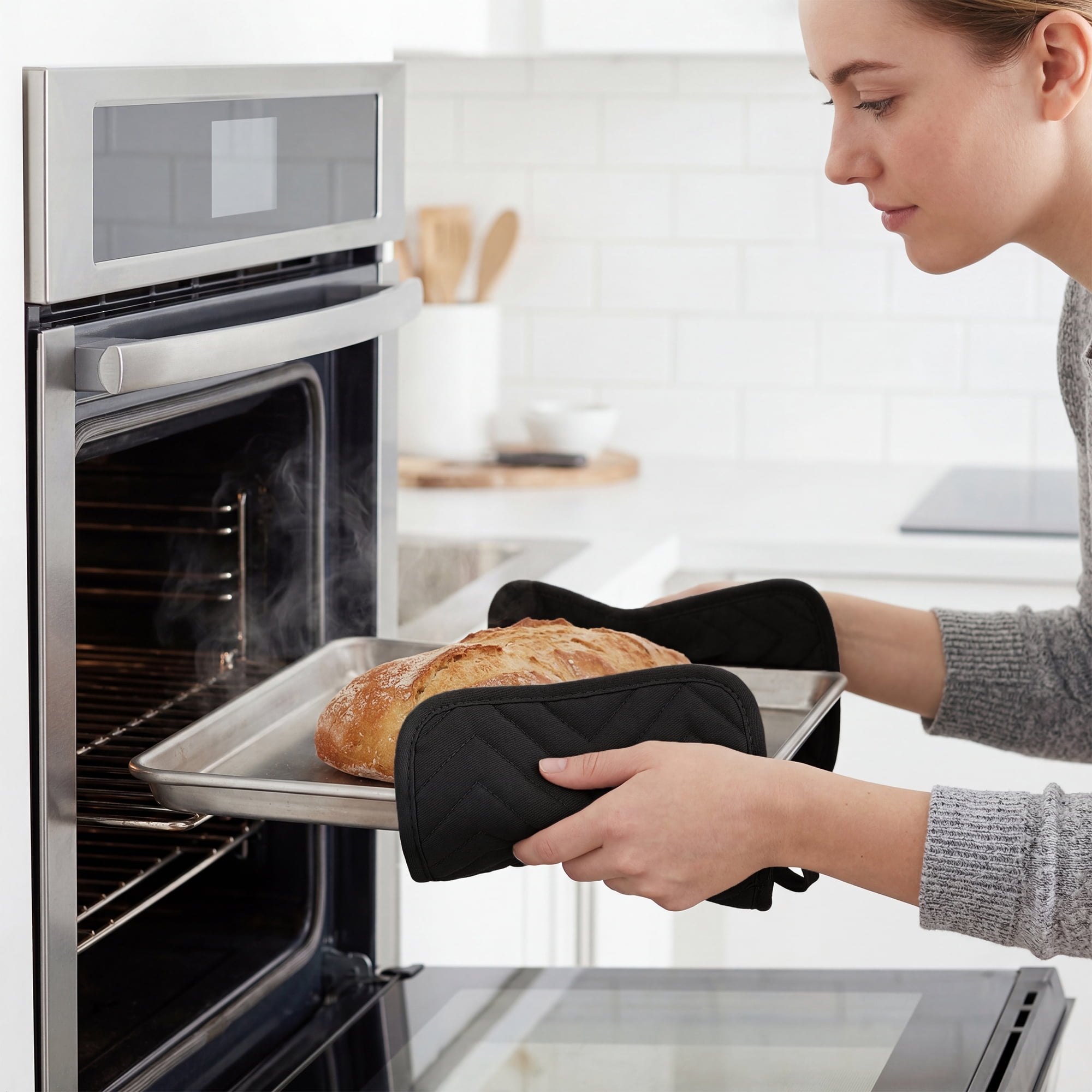 Unique Bargains 2 Pcs Pot Holders Heat Resistant Non Slip Hot Pads for Kitchen Black 9.1"x7.1"