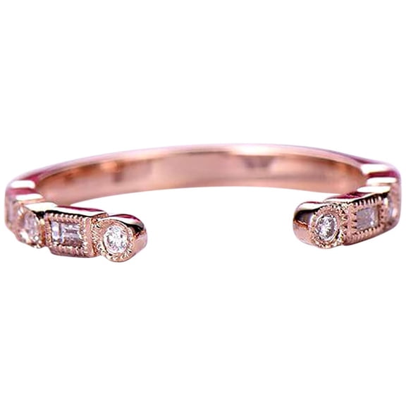 0.25 Carat Man made diamond moissanite bridal Half Eternity Wedding Band 6mm Open gap wedding Band Round cut in Silver with 18k Rose Gold Plating