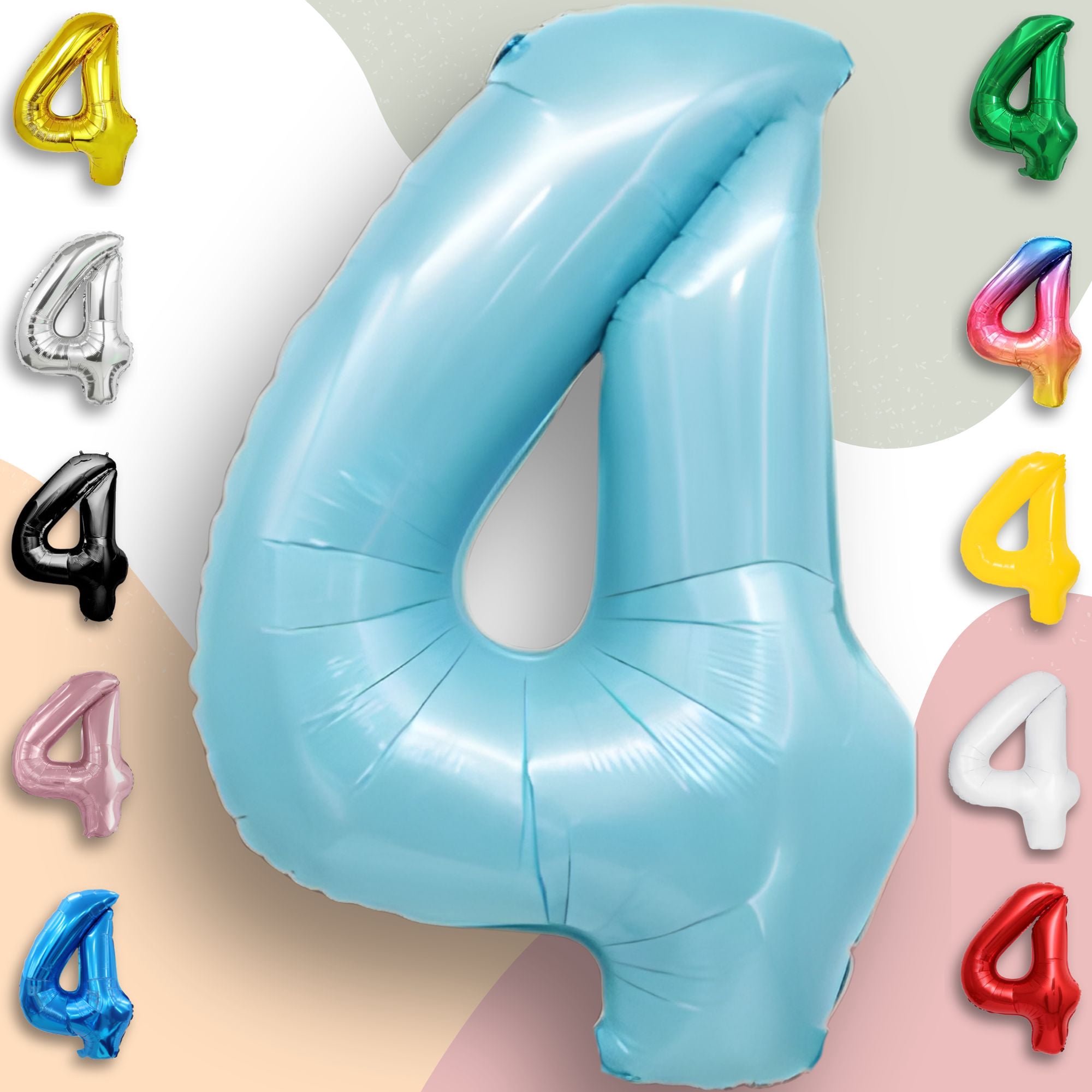 Candy Blue Number Balloon 4 Mylar Foil Balloons 16 inch - Air Inflatable Only Light Baby Blue Balloon Numbers - 4th Birthday Party Anniversary Decor