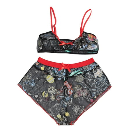 

Yubnlvae Embroidery Ring Steel Without Bra Mesh Two-piece Lingerie See-through Suit Underwear Women s