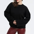 thumbnail image 5 of Womens Solid Color Soft Knit Sweaters Long Sleeve Crew Neck Pullover Sweater Casual Basic Loose Fit Sweater Tops, 5 of 7