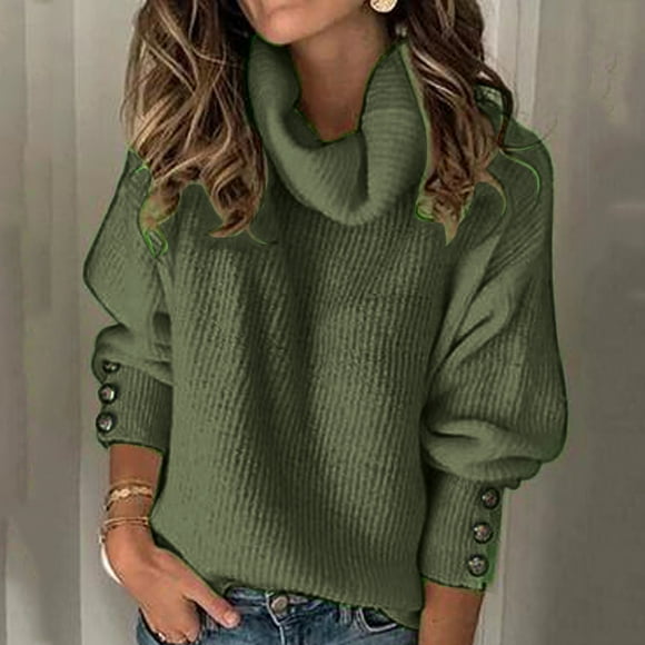 Babysbule Plus Size Womens Sweaters New Arrivals And Winter Women's Casual Turtleneck Pullover Blouse Knitting Long Sleeve Solid Tops Sweaters Clearance Women's Fashion