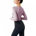 thumbnail image 3 of Topwoner Women's Long-sleeved Quick-drying Fitness Yoga Clothes Slim Sports Running Fitness Clothes With Chest Pad Elastic Tights Casual Shirt Purple 2XL, 3 of 6