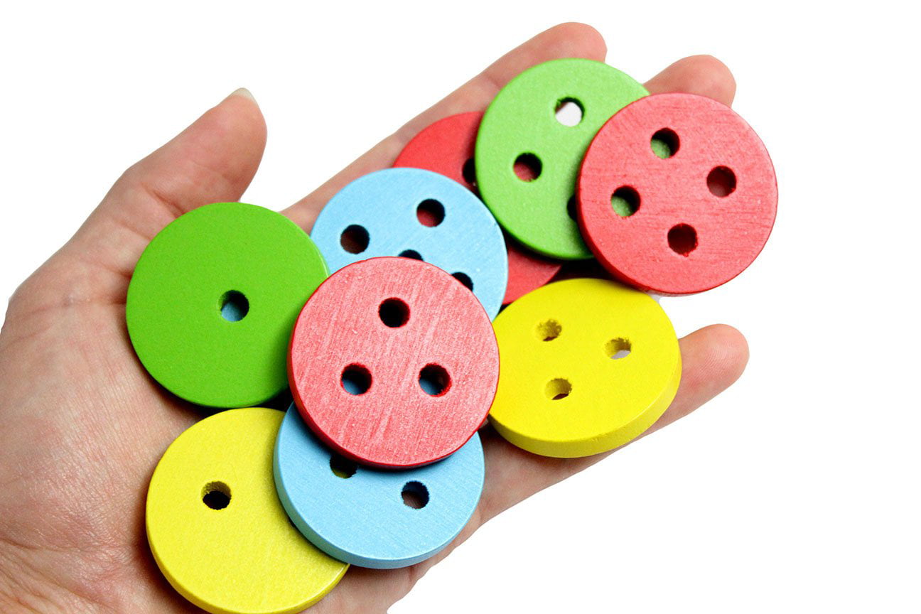 Fine Motor Wood Threading and Sorting Act Wooden Buttons and Spools Lacing Toy 