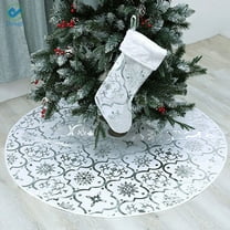Deago Christmas Tree Skirt 48 Inches Snowy Pattern Large Christmas Tree Mat with Merry Christmas Stocking for Xmas Holiday Decoration Indoor Outdoor (Silver)