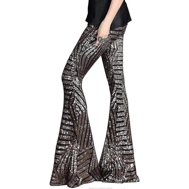 Women High Waist Wide Leg Palazzo Lounge Pants Sequin Bell Bottoms Trousers
