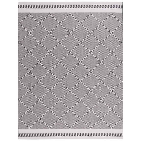 SAFAVIEH Courtyard Percival Geometric Indoor/Outdoor Area Rug, Black/Ivory, 9' x 12'