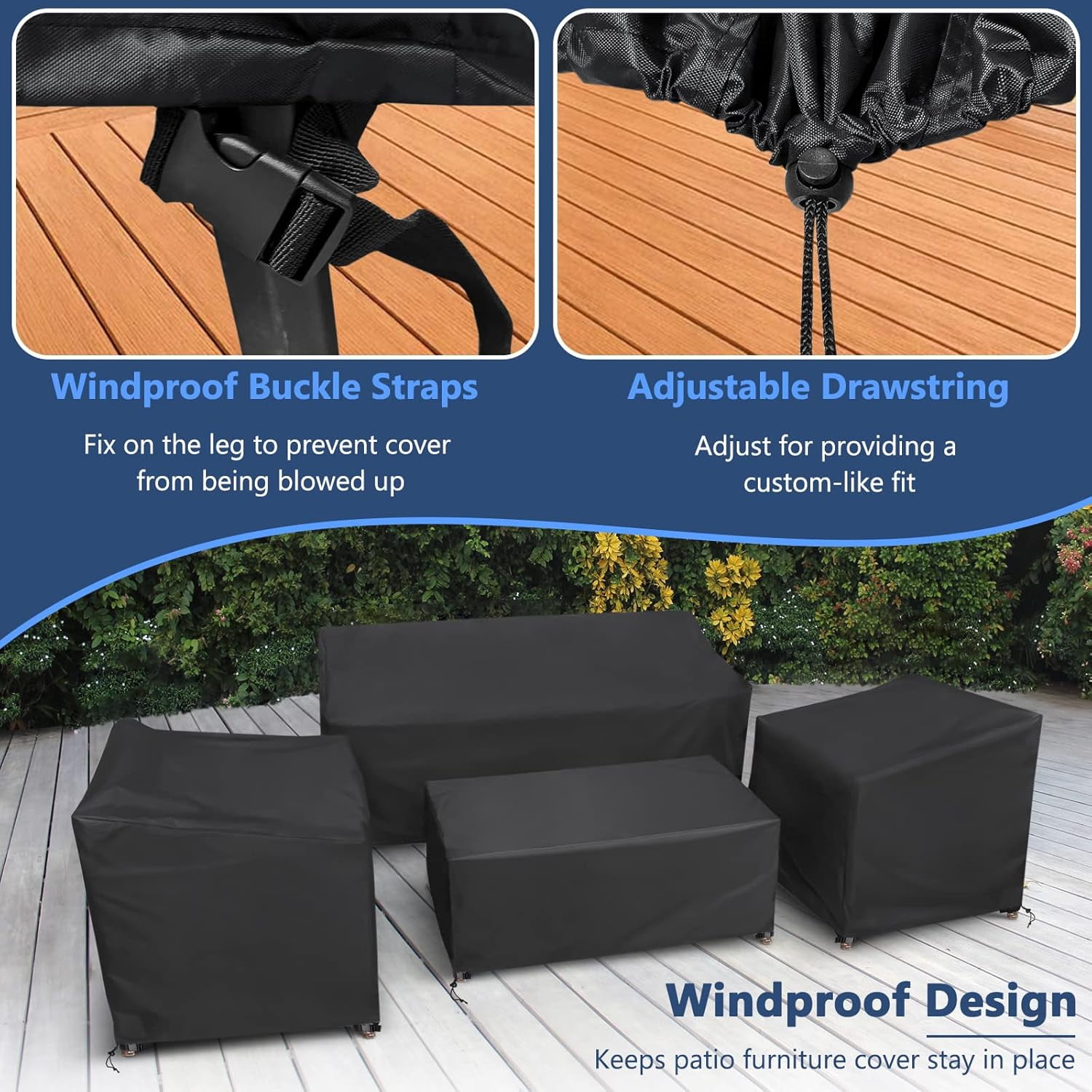Paddsun Outdoor Furniture Cover, Waterproof 4 Piece Patio Furniture Set Cover Windproof for Outside Couch Lawn Chairs Coffee Table