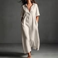 thumbnail image 2 of VBVC Women's Cotton Linen Button Down Maxi Dress , Summer Side Slit Dress For Women , Ladies' Short Sleeve Shirt Dress with Pockets,Beige,S-3XL, 2 of 9