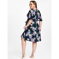 thumbnail image 3 of Rosegal Women Casual Flutter Sleeve Floral Print Plus Size Midi Dress Black S, 3 of 7
