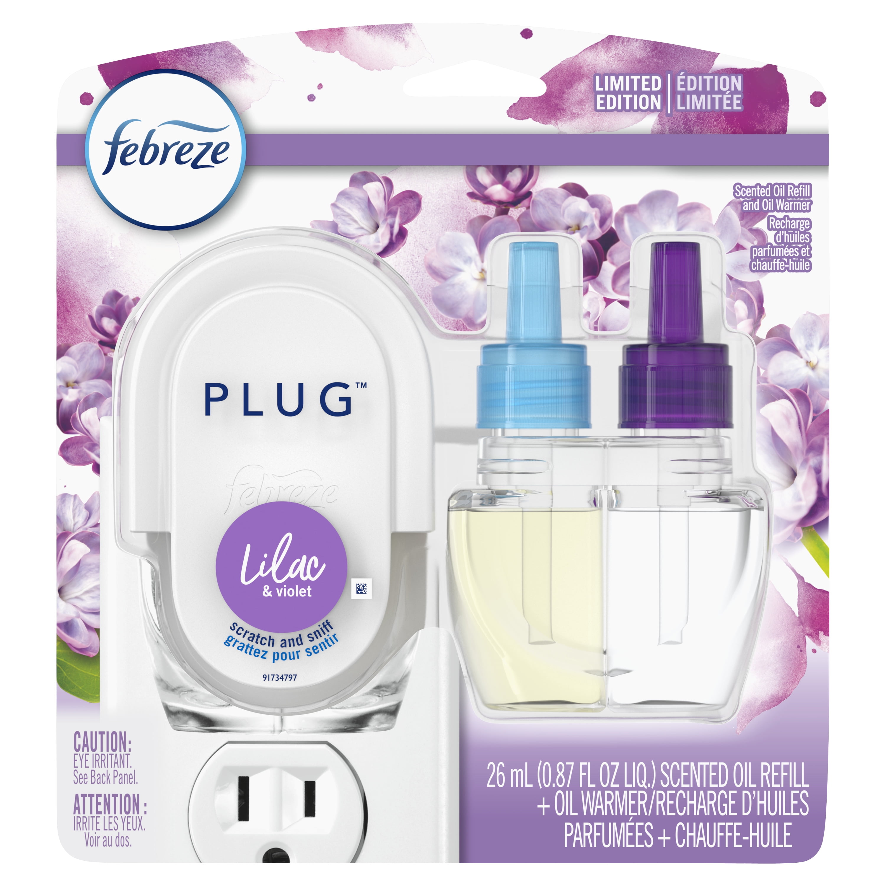 Febreze Plug OdorEliminating Air Freshener Oil Starter Kit, Lilac