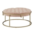 thumbnail image 2 of Weston Home Oddie Gold Finish Velvet Button Tufted Round Ottoman, Blush Pink, 2 of 6