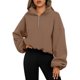 thumbnail image 3 of Sudadera con capucha gris con cremallera,Sudadera polar con media cremallera para mujer, cuello alto, poliéster, manga larga, informal, para usar en casa, sopatenor, 3 of 8