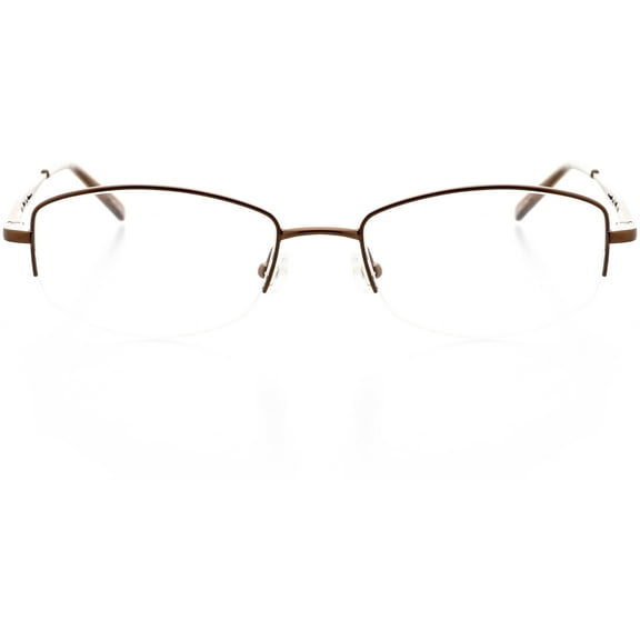Womens Optical Eyewear - Rectangle Shape, Metal Half Rim, Latte