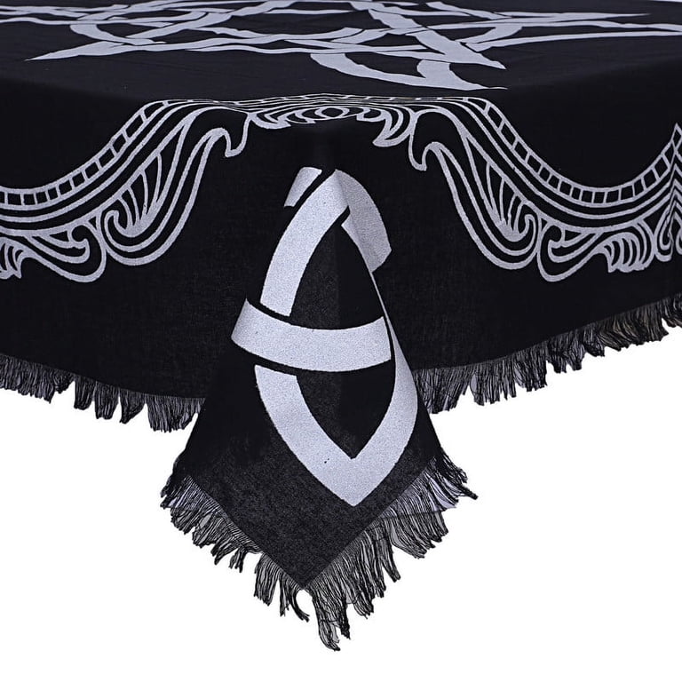 Tree Of Life Tarot Altar Cloth — 18x18 Inch Handmade Cotton Divination Tablecloth With Fringes, Silver Trunk Design