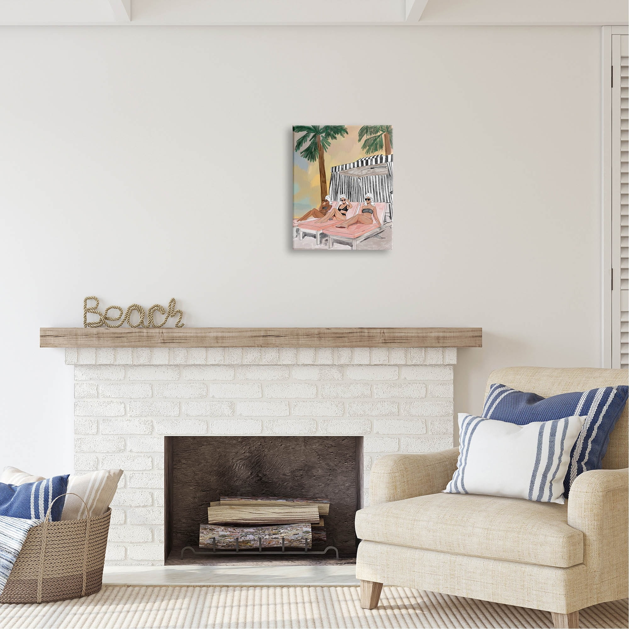 Stupell Industries Girls in Summer Beach Canopy Coastal Painting Gallery Wrapped Canvas Print Wall Art