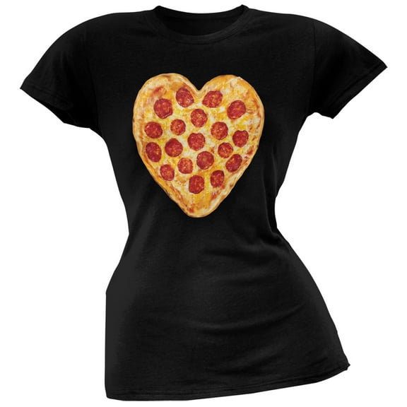 Pepperoni Pizza Heart Black Soft Juniors T-Shirt - Medium